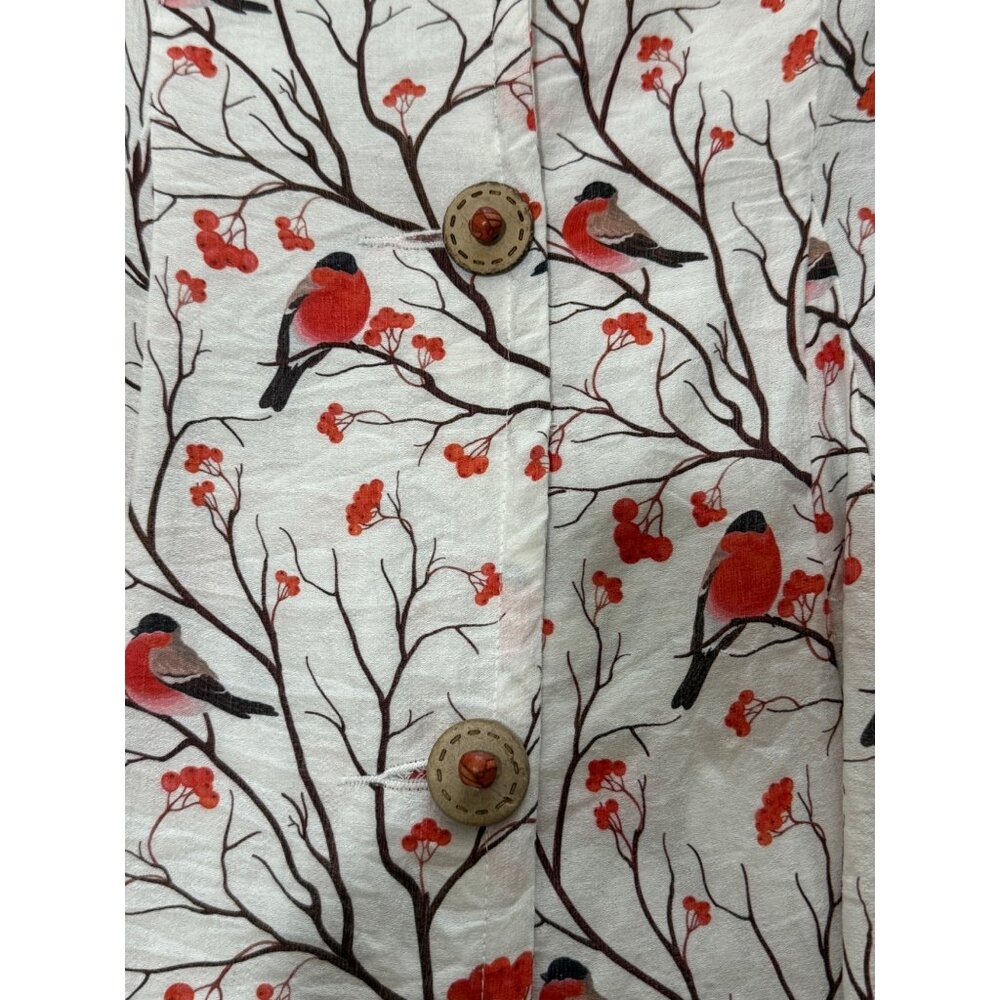 E-Laine Design Womens Size M Tunic Bird Robin Print Top Button-Front 3/4 Sleeves - Picture 5 of 7